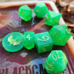 'Toxic' Neon Glow in the Dark Handmade Resin TTRPG Polyhedral Gaming Dice Set