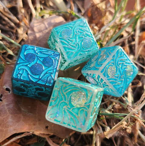 'Making Waves' Handpainted Handmade Resin Pipped Oversized D6 Polyhedral Gaming Dice