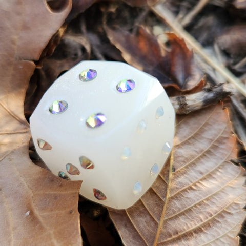 'A Road Paved in Crystals' Glow in the Dark Swarovski Crystal Accented Handmade Resin Pipped Oversized D6 Polyhedral Gaming Dice