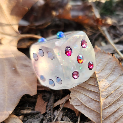 'A Road Paved in Crystals' Swarovski Crystal Accented Handmade Resin Pipped Oversized D6 Polyhedral Gaming Dice