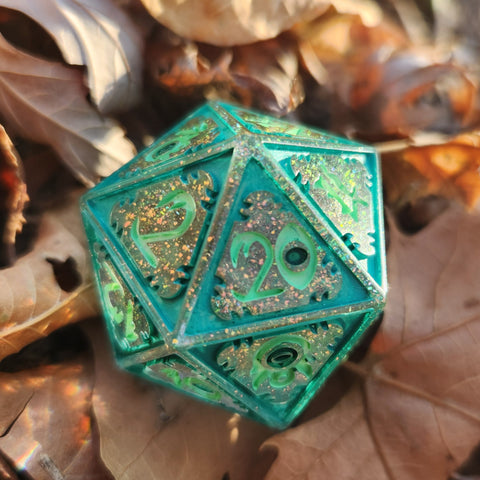 'Beautiful Horrors' Handmade Resin Mimic Themed 32mm D20 TTRPG Gaming Dice