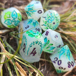 'Will-o-Wisp' Glow in the Dark Toxic Spring Handmade Resin Alternative Dice Shapes Polyhedral Gaming Dice Set