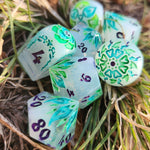 'Will-o-Wisp' Glow in the Dark Toxic Spring Handmade Resin Alternative Dice Shapes Polyhedral Gaming Dice Set