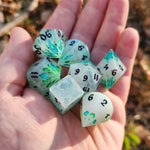 'Will-o-Wisp' Glow in the Dark Toxic Spring Handmade Resin Alternative Dice Shapes Polyhedral Gaming Dice Set