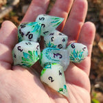 'Will-o-Wisp' Glow in the Dark Toxic Spring Handmade Resin Alternative Dice Shapes Polyhedral Gaming Dice Set