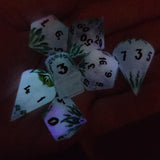 'Will-o-Wisp' Glow in the Dark Toxic Spring Handmade Resin Alternative Dice Shapes Polyhedral Gaming Dice Set