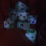 'Will-o-Wisp' Glow in the Dark Toxic Spring Handmade Resin Alternative Dice Shapes Polyhedral Gaming Dice Set