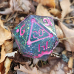 'Pretty in Pink' 42mm Steampunk Style D20 Handmade Resin Screws Gears TTRPG Gaming Dice