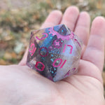 'Pretty in Pink' 42mm Steampunk Style D20 Handmade Resin Screws Gears TTRPG Gaming Dice