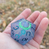 'CyberPunk' Steampunk Style 42mm D20 Handmade Resin Holographic Screws Gears TTRPG Gaming Dice