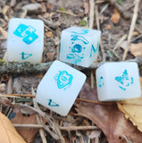 'Witchy Acquisitions' Glow in the Dark Handmade Resin Halloween Themed TTRPG Individual D6 Gaming Dice