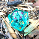 'Beyond the Grave' Handmade Resin Colorshifting Teal Floral Skull Individual TTRPG D20