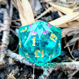 'Beyond the Grave' Handmade Resin Colorshifting Teal Floral Skull Individual TTRPG D20