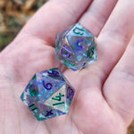 'Subtle Shimmer' Purple Green Colorshifting Handmade Resin TTRPG Individual Polyhedral Gaming Dice D20