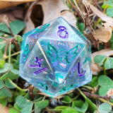 'Subtle Shimmer' Purple Green Colorshifting Handmade Resin TTRPG Individual Polyhedral Gaming Dice D20