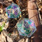 'Subtle Shimmer' Purple Green Colorshifting Handmade Resin TTRPG Individual Polyhedral Gaming Dice D20