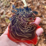 'Mari Lwyd' Shimmery Handmade Resin Red Blue Gold Handpainted Ornament