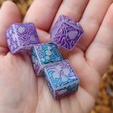 'Glowing Waves' Glow in the Dark Opal Flake Accented Shimmery Handmade Resin Pipped D6 TTRPG Gaming Dice