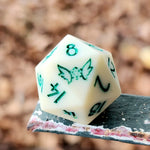 'Faux Bone Tone' Handmade Resin Fairy Logo Individual TTRPG Gaming Dice D20