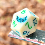 'Faux Bone Tone' Handmade Resin Fairy Logo Individual TTRPG Gaming Dice D20