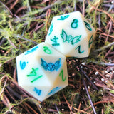 'Faux Bone Tone' Handmade Resin Fairy Logo Individual TTRPG Gaming Dice D20