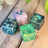 'Making Waves' Opal Flake Accented Shimmery Handmade Resin Pipped D6 TTRPG Gaming Dice