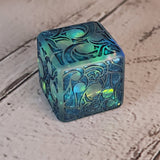 'Making Waves' Opal Flake Accented Shimmery Handmade Resin Pipped D6 TTRPG Gaming Dice