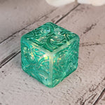 'Making Waves' Opal Flake Accented Shimmery Handmade Resin Pipped D6 TTRPG Gaming Dice