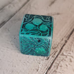 'Making Waves' Opal Flake Accented Shimmery Handmade Resin Pipped D6 TTRPG Gaming Dice