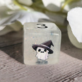 'A Campaign Conclusion' Individual Glow in the Dark White Swirl Shimmery Handmade D6 Gaming Dice