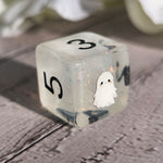 'A Campaign Conclusion' Individual Glow in the Dark White Swirl Shimmery Handmade D6 Gaming Dice