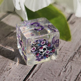 'Snapdragons' Individual Colorshifting Shimmery Floral Skull Handmade Resin D6 TTRPG Gaming Dice