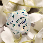 'Frostbite' Glow in the Dark Frosted Handmade Resin Rainbow Mylar TTRPG 30MM Polyhedral Gaming Dice D20 Chonk