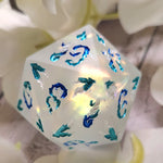 'Frostbite' Glow in the Dark Frosted Handmade Resin Rainbow Mylar TTRPG 30MM Polyhedral Gaming Dice D20 Chonk