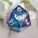 'Silver Moon Moth Glass’ Handmade 30mm D20 Resin Stained Glass Style Polyhedral Gaming TTRPG Dice