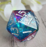 'Silver Moon Moth Glass’ Handmade 30mm D20 Resin Stained Glass Style Polyhedral Gaming TTRPG Dice