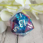 'Silver Moon Moth Glass’ Handmade 30mm D20 Resin Stained Glass Style Polyhedral Gaming TTRPG Dice