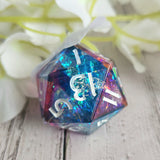 'Silver Moon Moth Glass’ Handmade 30mm D20 Resin Stained Glass Style Polyhedral Gaming TTRPG Dice