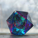 'Silver Moon Moth Glass’ Handmade 30mm D20 Resin Stained Glass Style Polyhedral Gaming TTRPG Dice