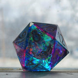 'Silver Moon Moth Glass’ Handmade 30mm D20 Resin Stained Glass Style Polyhedral Gaming TTRPG Dice