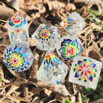 'Wrath of the Rainbow' Handmade Resin Colorshifting Flakes Toxic Spring Style Skull Polyhedral OOAK Dice Set