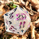 'Domain of the Dark Fey' Handmade Resin OOAK Chonky Boi 30mm Polyhedral Gaming Dice in Fairy Fire Style