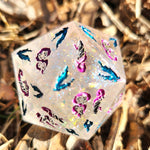 'Domain of the Dark Fey' Handmade Resin OOAK Chonky Boi 30mm Polyhedral Gaming Dice in Fairy Fire Style