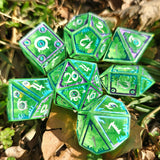 'Monster Mimicry' OOAK Handmade Resin Mimic Themed Shimmery Green Purple Polyhedral Gaming Dice TTRPG