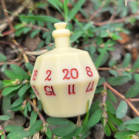 Individual Potion Bottle Faux Bone Tone Alternative Shaped Functional TTRPG Handmade Resin D20 Gaming Dice