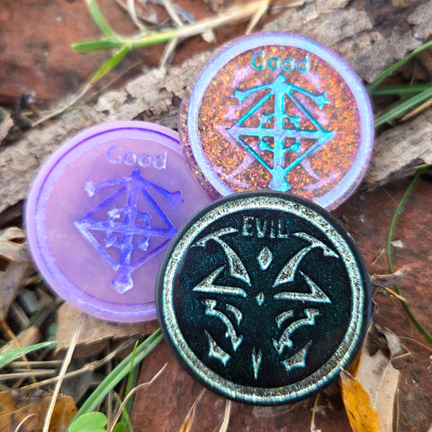 'Morality Coin' Individual Good vs Evil Handmade Resin D2 Gaming TTRPG Chance Flip