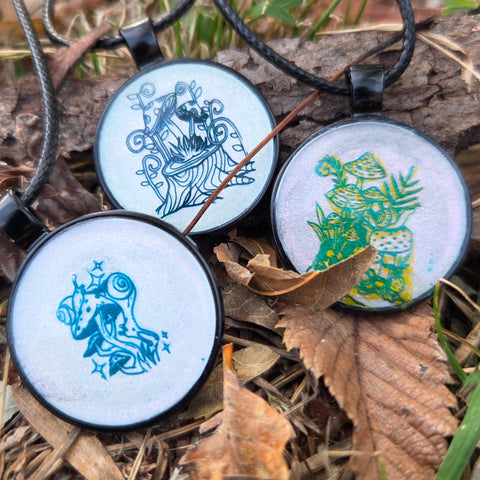 'Into the Woods' Individual Glow in the Dark 1 Inch Round Mushroom Cottagecore Pendant Necklace