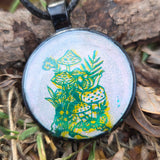'Into the Woods' Individual Glow in the Dark 1 Inch Round Mushroom Cottagecore Pendant Necklace