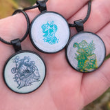 'Into the Woods' Individual Glow in the Dark 1 Inch Round Mushroom Cottagecore Pendant Necklace