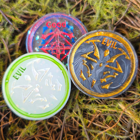 'Morality Coin' Individual Glow in the Dark Good vs Evil Handmade Resin D2 Gaming TTRPG Chance Flip
